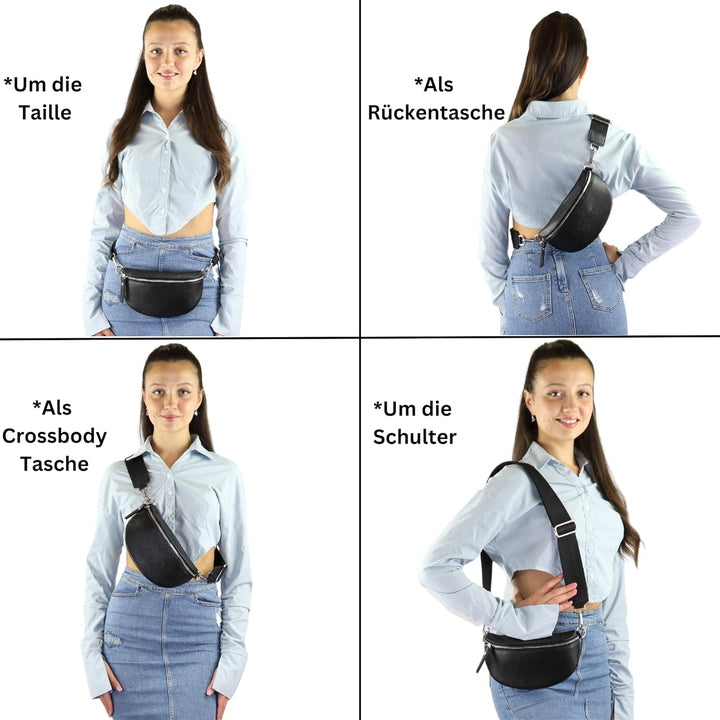 Blade Bauchtasche Damen Echtleder, stylische Gürteltasche Damen mit 2 gemusterten und Leder abnehmba