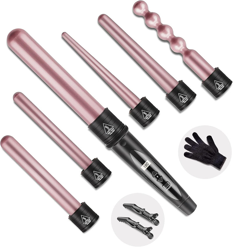 NWOUIIAY Lockenstab Set 6 in 1 Lockenstäbe Keramikbeschichtung Lockenwickler Einstellbare Temperatur