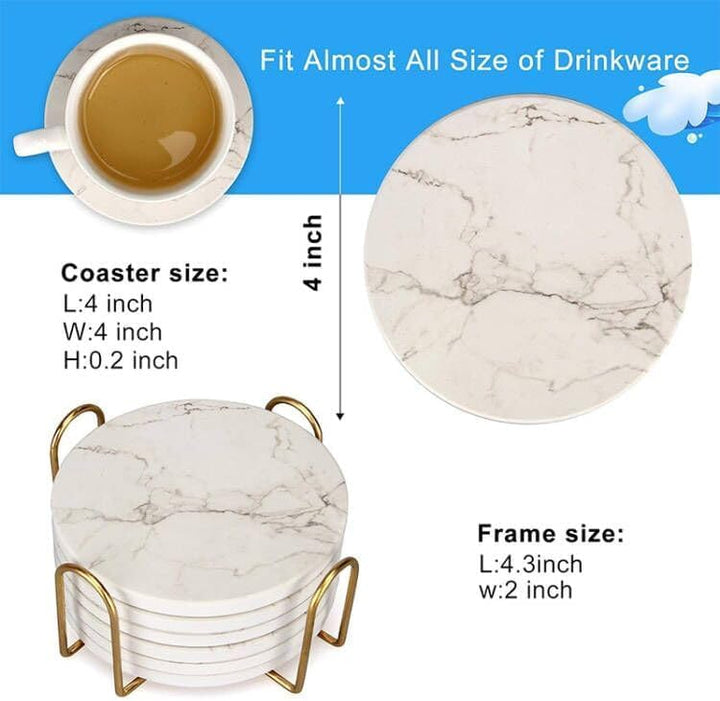 6 Stück Marmor Untersetzer Gläser mit Halter Keramik Getränkeuntersetzer Glas Untersetzer-Set Tischu