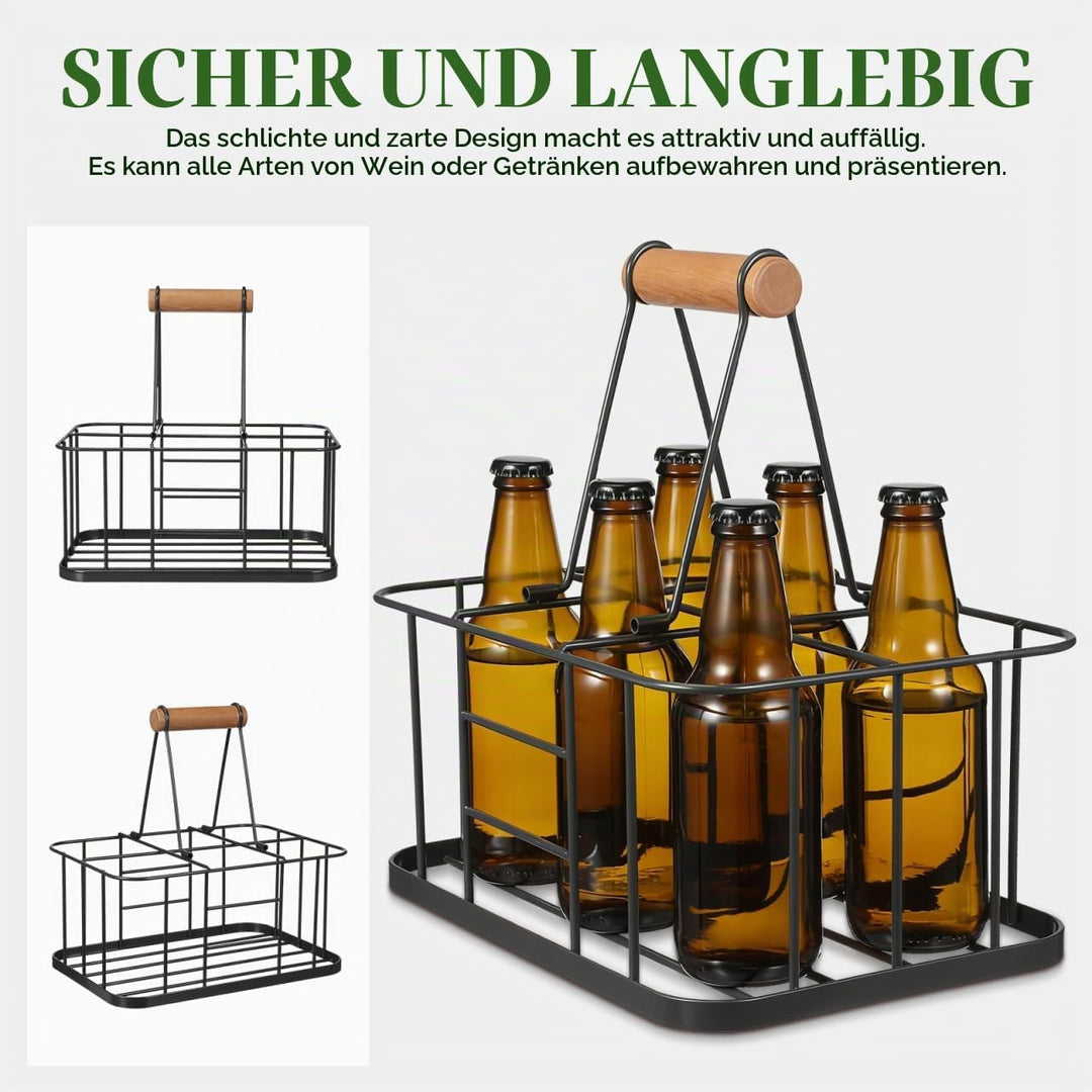 Flaschenträger Metall Getränketräger für 6 Flasche Grau Metallkorb Allzweckkorb Rotwein Sekt Bier Fl