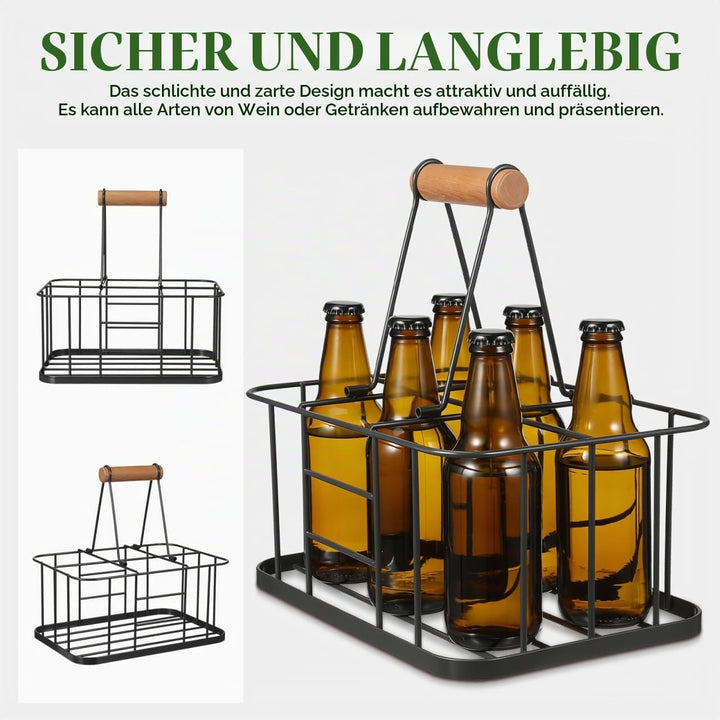 Flaschenträger Metall Getränketräger für 6 Flasche Grau Metallkorb Allzweckkorb Rotwein Sekt Bier Fl