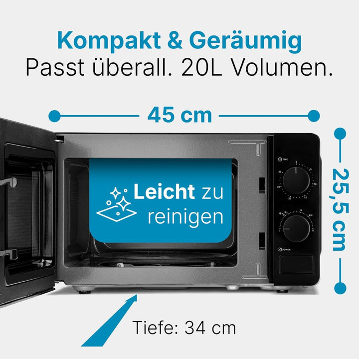 Bomann® Mikrowelle | 700 Watt | 6 Stufen | 20 Liter Garraum | 360° Drehteller | Timer mit Endsignal