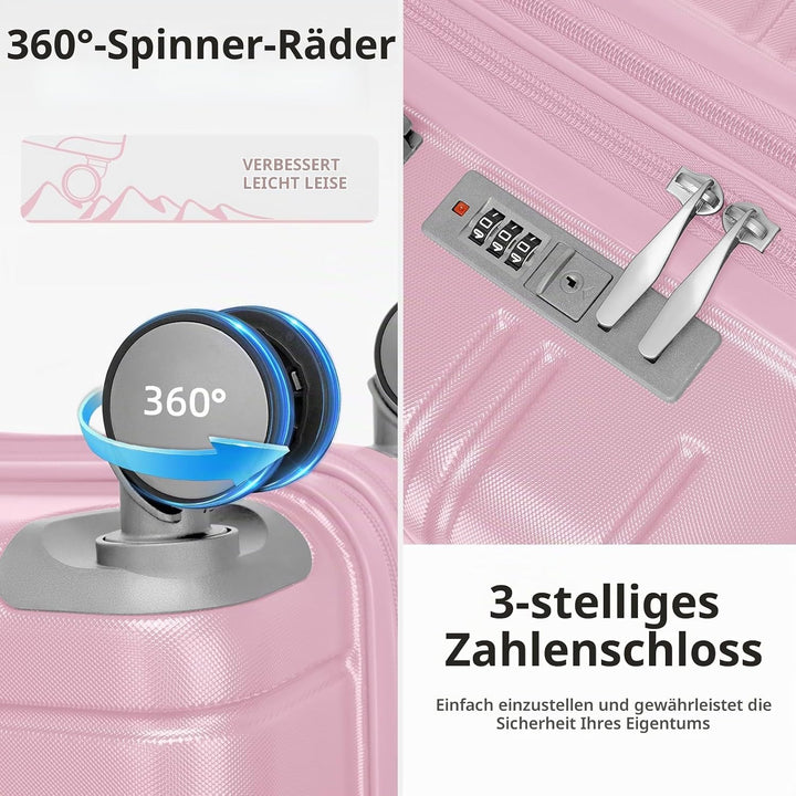 LARVENDER Koffersatz 6-teilig, erweiterbarer Hartschalenkoffer mit Drehradrollen und Schloss, leicht
