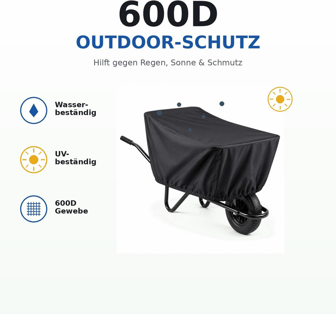 Schwerlast Schubkarrenabdeckung – Wasserdichtes 600D Outdoor-Vlies für 4–6 Kubikfuss Mulden, Passend