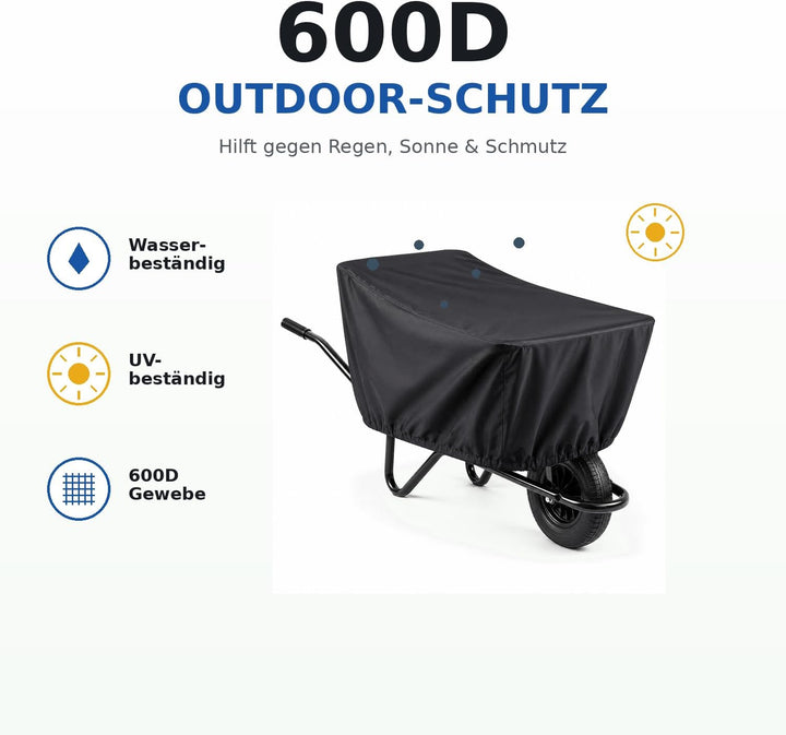 Schwerlast Schubkarrenabdeckung – Wasserdichtes 600D Outdoor-Vlies für 4–6 Kubikfuss Mulden, Passend