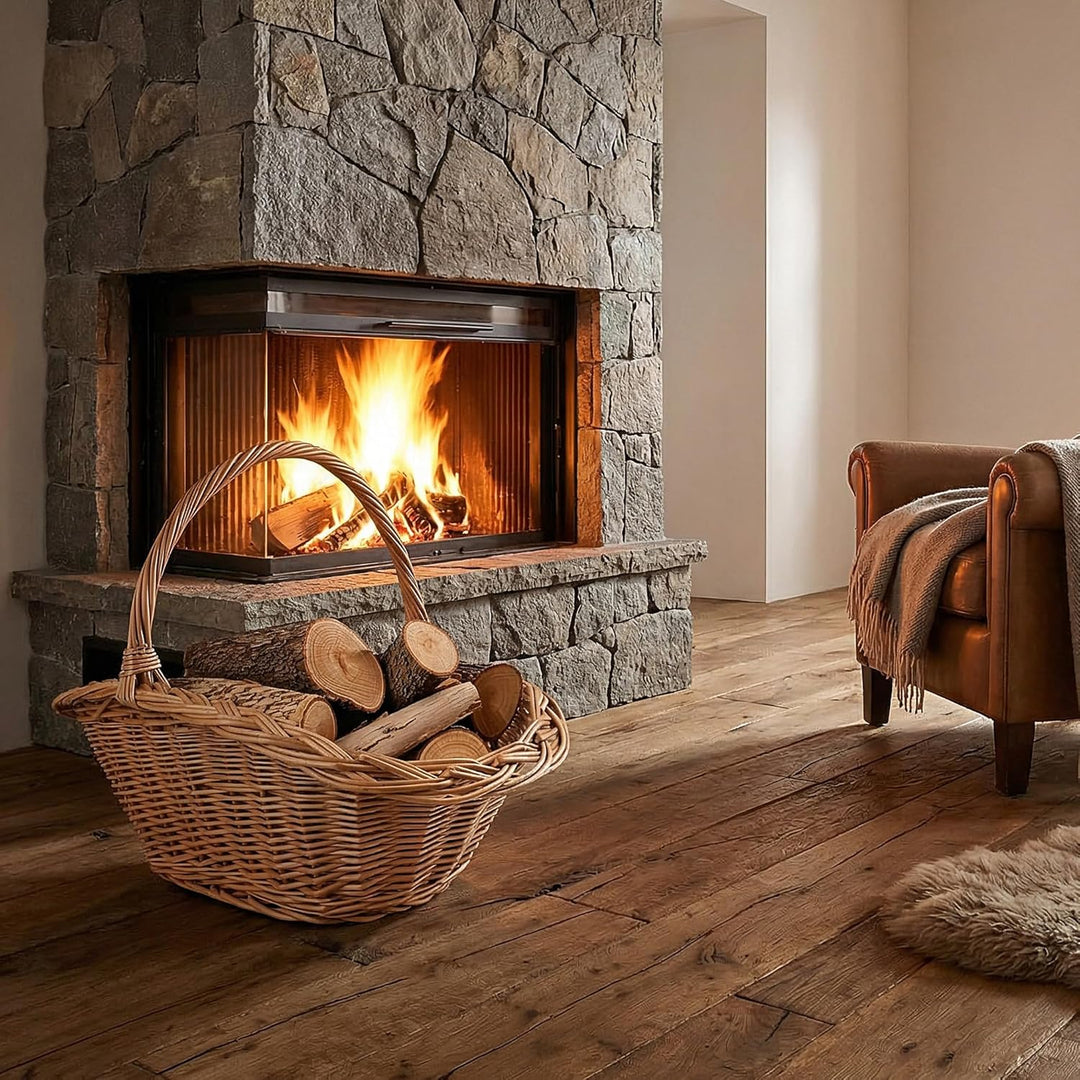 Creative Home Gross Holztrage Rattan Kaminholzkorb Kaminkorb Tragekorb | 60 x 40 x 39 cm | Aufbewahr
