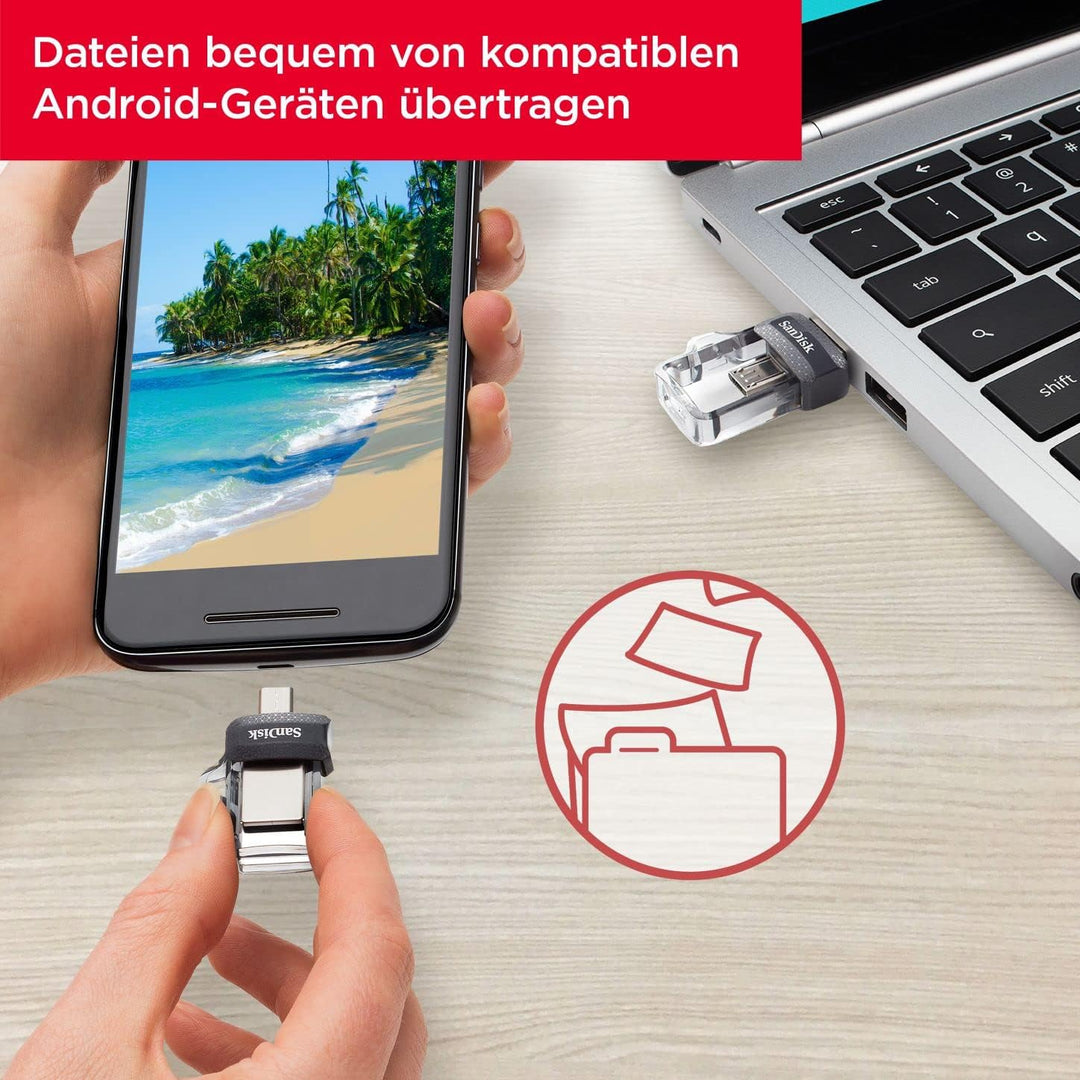 SanDisk Ultra Dual USB-Laufwerk m3.0 Smartphone Speicher 32 GB (Mobiler Speicher, USB m3.0, versenkb