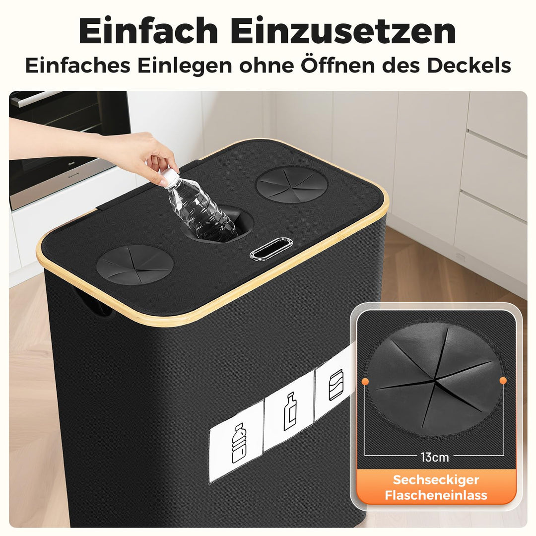 OUSFOT Pfandflaschen Sammelbehälter, 170L Schwarz Pfandflaschen 3 Fächer Leergut Sammelbehälter Pfan