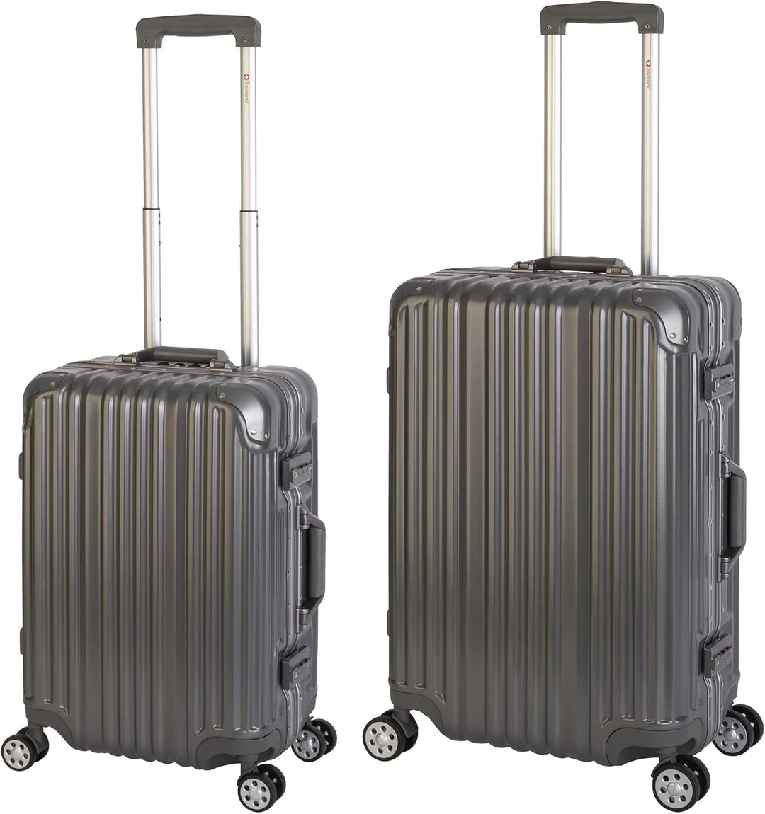 Travelhouse London Koffer Grau S-55cm, M-65cm · 2er-Set · Alu-Rahmen · Polykarbonat Hartschale · Han