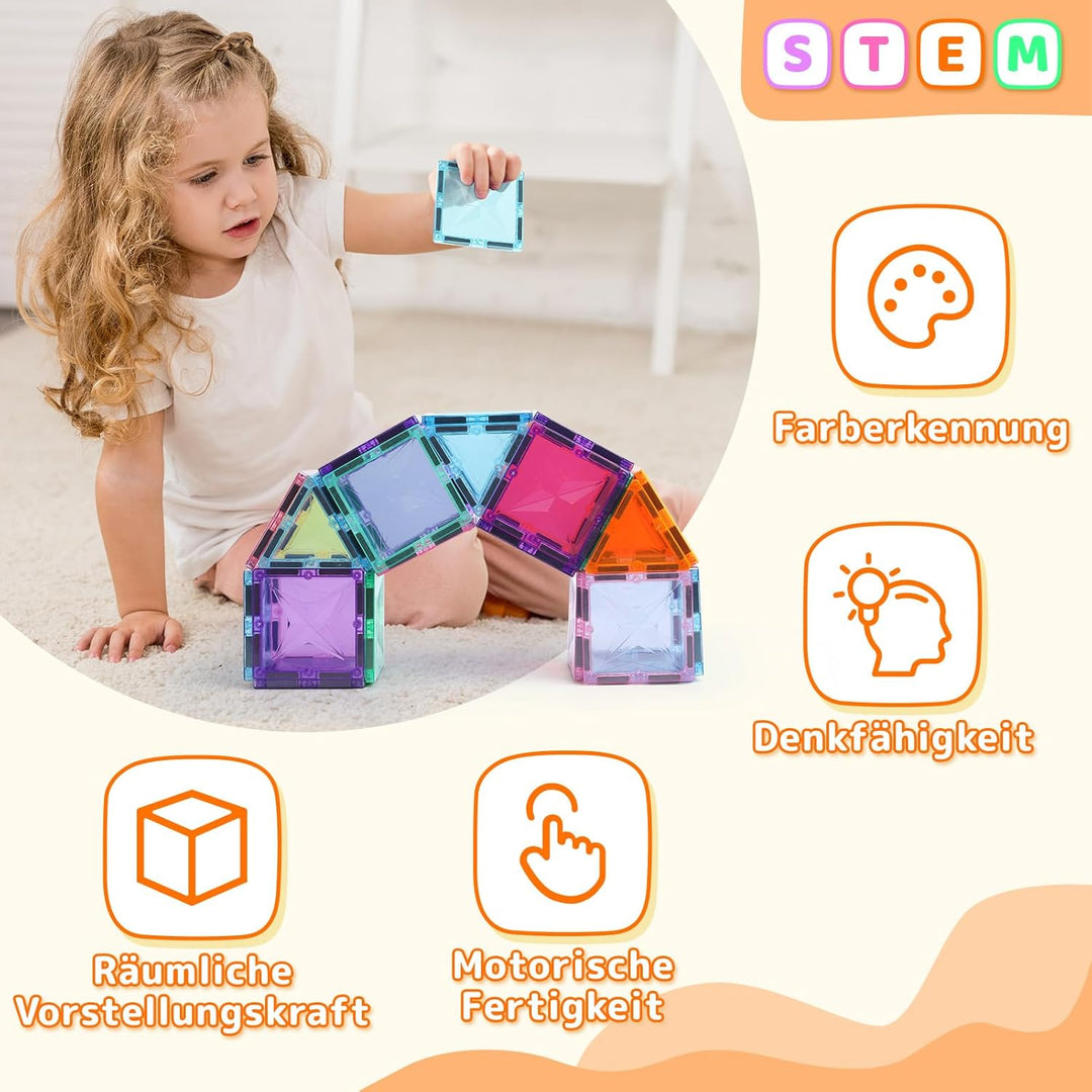 Magnetbausteine, 40 STK Magnetische Bausteine für Kinder, pädagogisches Konstruktionsspielzeug mit M