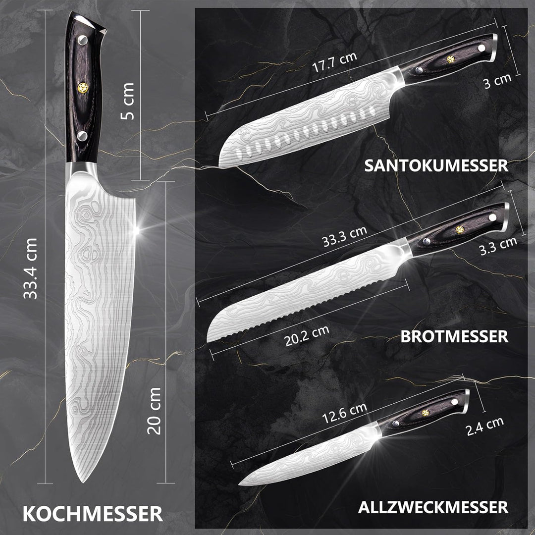 Küchenmesserset 4 tlg mit Geschenkbox aus Holz Weihnachtsgeschenke, Ideale Geschenke für Männer, Deu