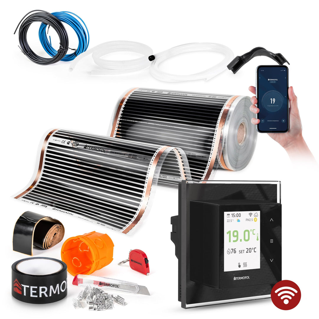 Termofol Elektrische Fussbodenheizung Heizfolie 230V - mit Thermostat H7 WIFi Black - Leistung 220W/