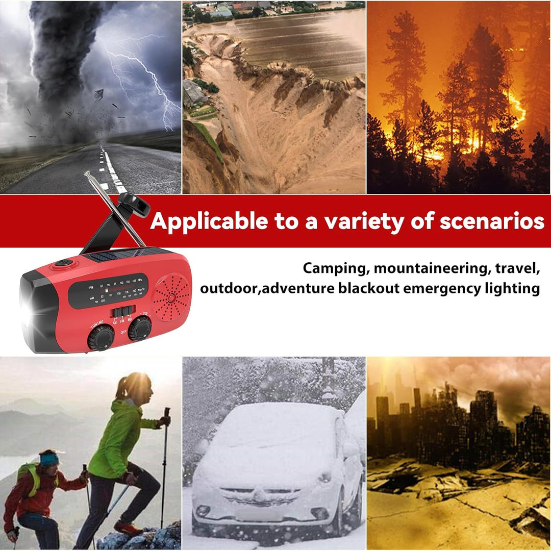 Notfallradio mit Solar/Kurbelantrieb, 2000mAh Solar Radio, SOS-Alarm, AM/FM/WB, LED-Taschenlampe (70