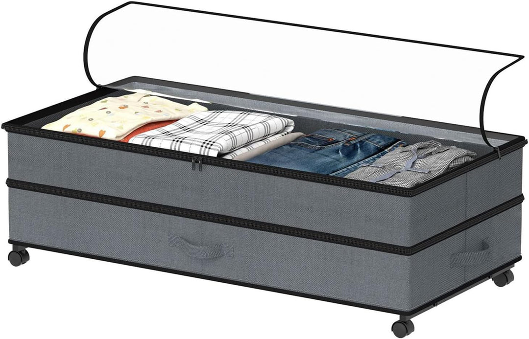 JAOGAUS Unterbett-Aufbewahrungsboxen auf Rollen, 2er-Set 75L Unterbett-Organizer mit Deckel, Höhenve