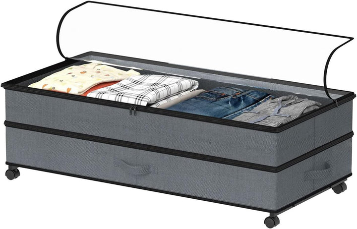 JAOGAUS Unterbett-Aufbewahrungsboxen auf Rollen, 2er-Set 75L Unterbett-Organizer mit Deckel, Höhenve
