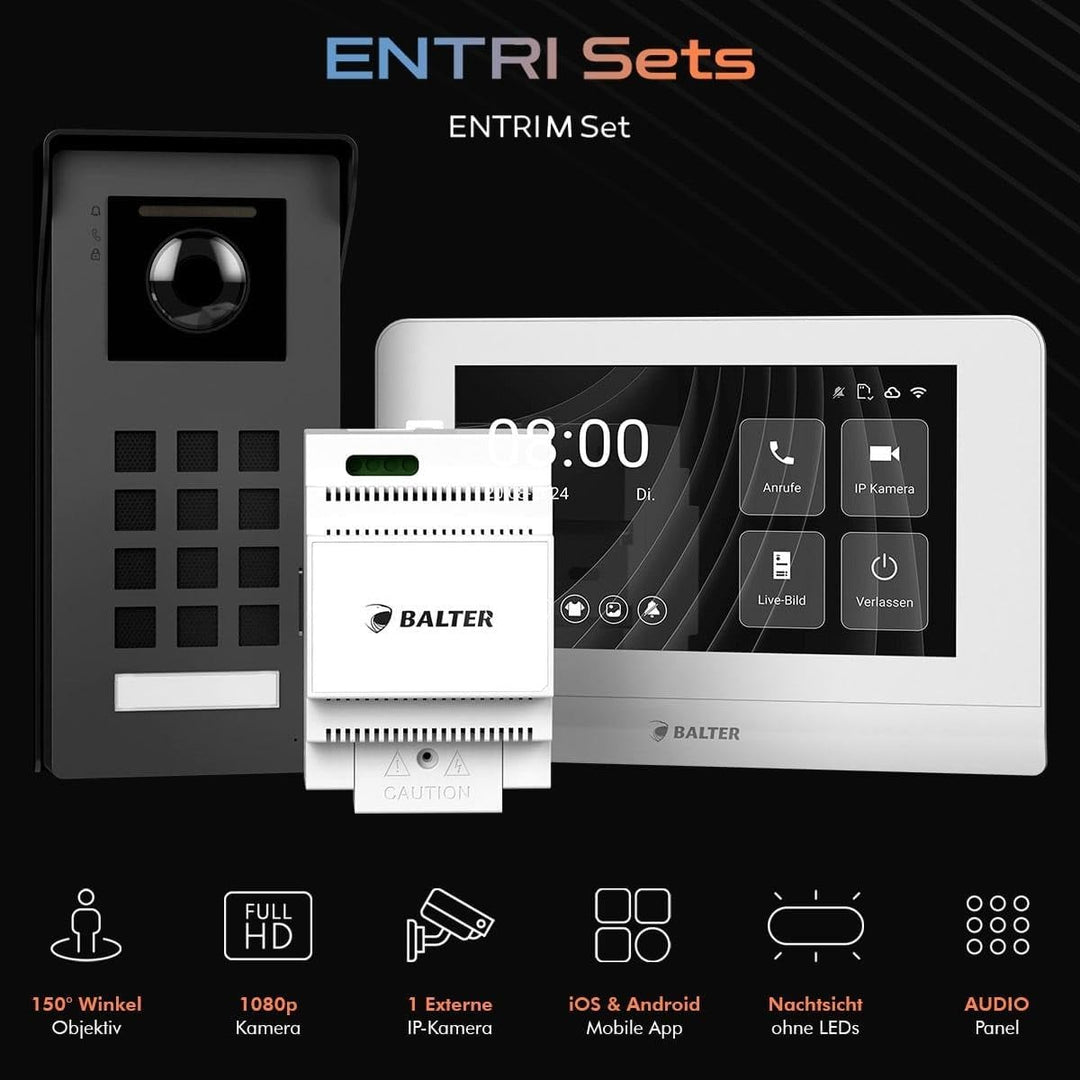 Nonic Balter ENTRI M Aufputz Video Türsprechanlage mit 7 Zoll WLAN Touchscreen HD Monitor, 2-Draht T