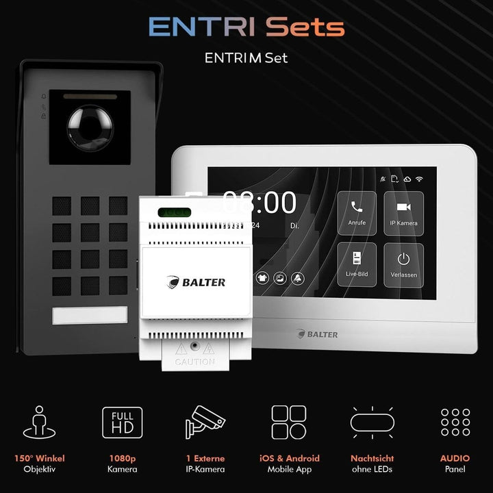 Nonic Balter ENTRI M Aufputz Video Türsprechanlage mit 7 Zoll WLAN Touchscreen HD Monitor, 2-Draht T