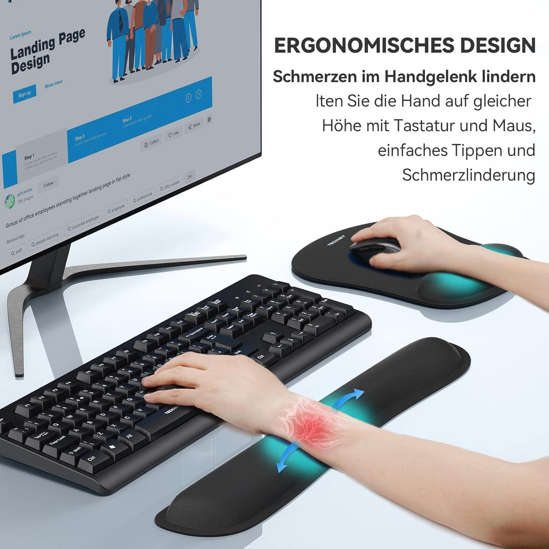 TECKNET Mauspad mit Handauflage, Ergonomische Memory Foam Tastatur Handgelenkauflage mit Mauspad 2-i