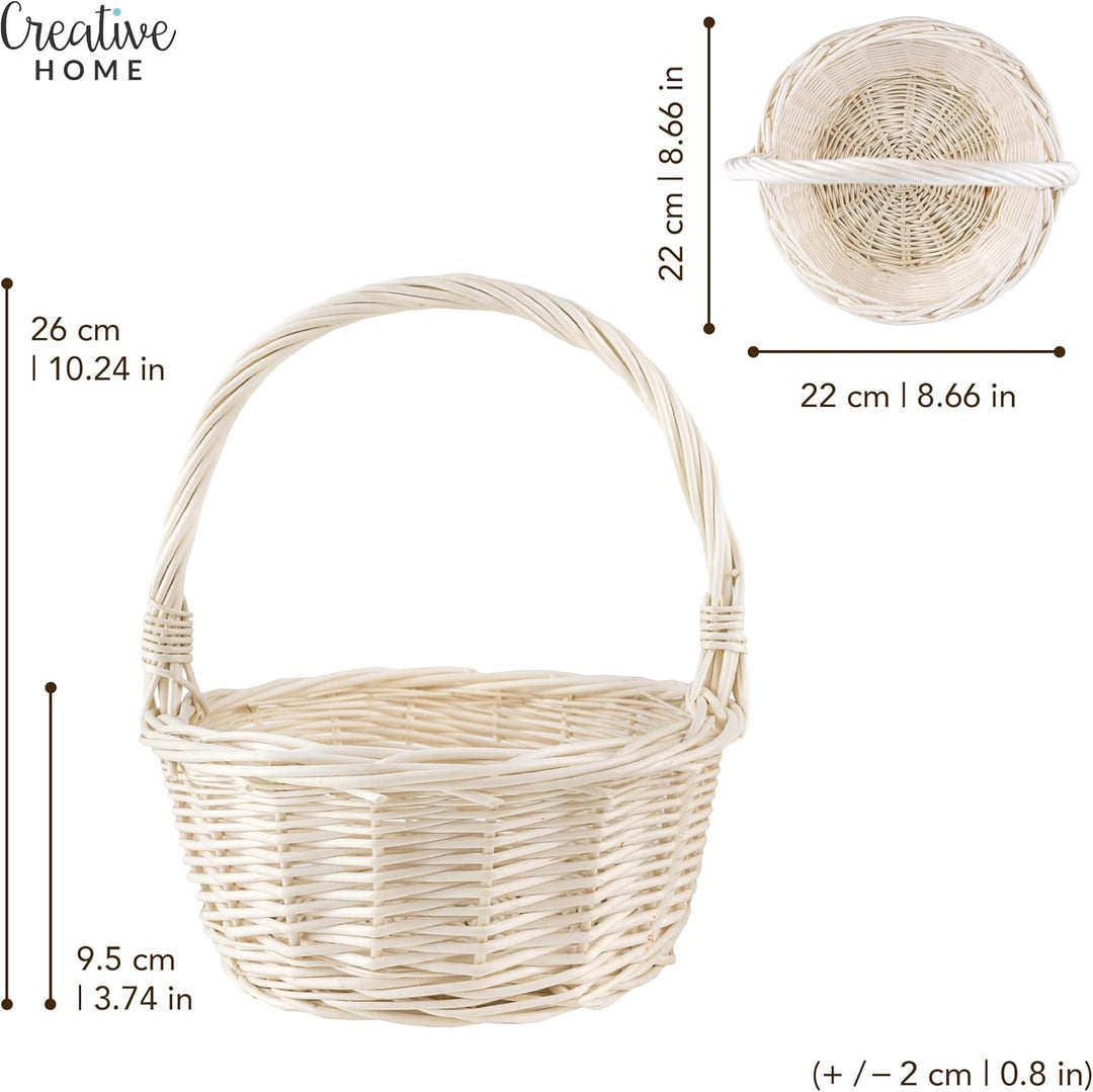 Creative Home Kleiner Weidenkorb mit Henkel Weiss | Klein 22 x 22 x 26 cm (+/- 2 cm) | Handgeflochte