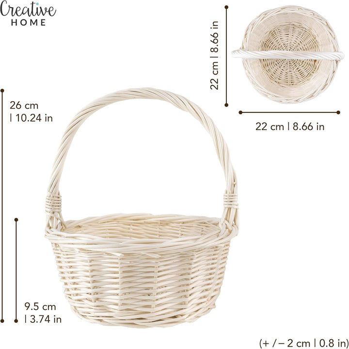 Creative Home Kleiner Weidenkorb mit Henkel Weiss | Klein 22 x 22 x 26 cm (+/- 2 cm) | Handgeflochte