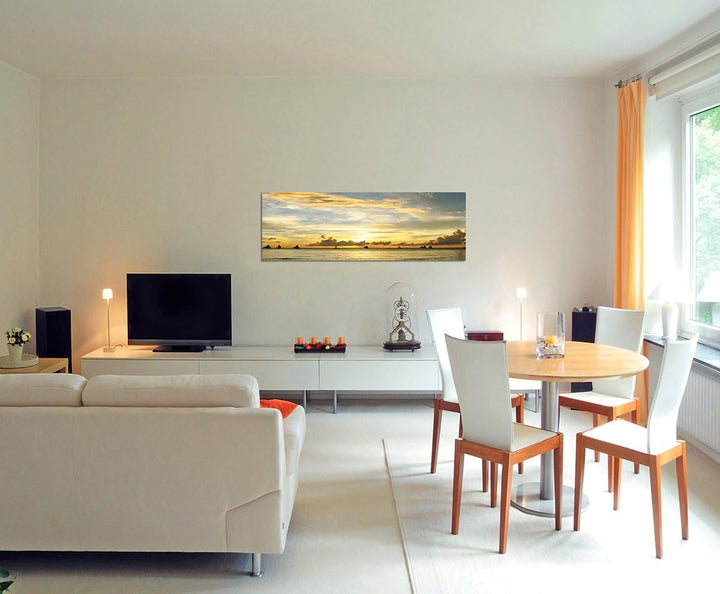 Paul Sinus Art Panoramabild auf Leinwand und Keilrahmen 120x40cm Philippinen Meer Boote Sonnenunterg