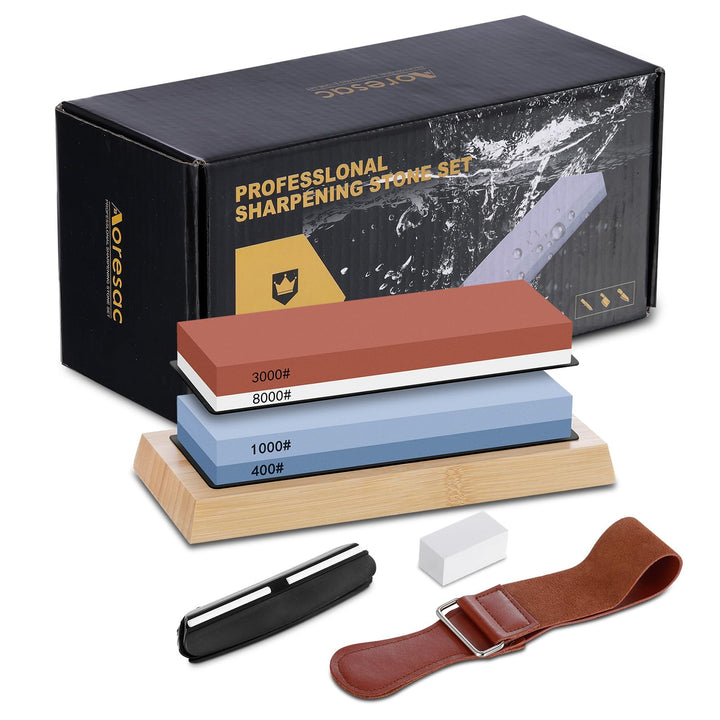 Aoresac Knife Sharpening Stones Set, Professional 400 1000 3000 8000 Grit Whetstone for Sharpening K