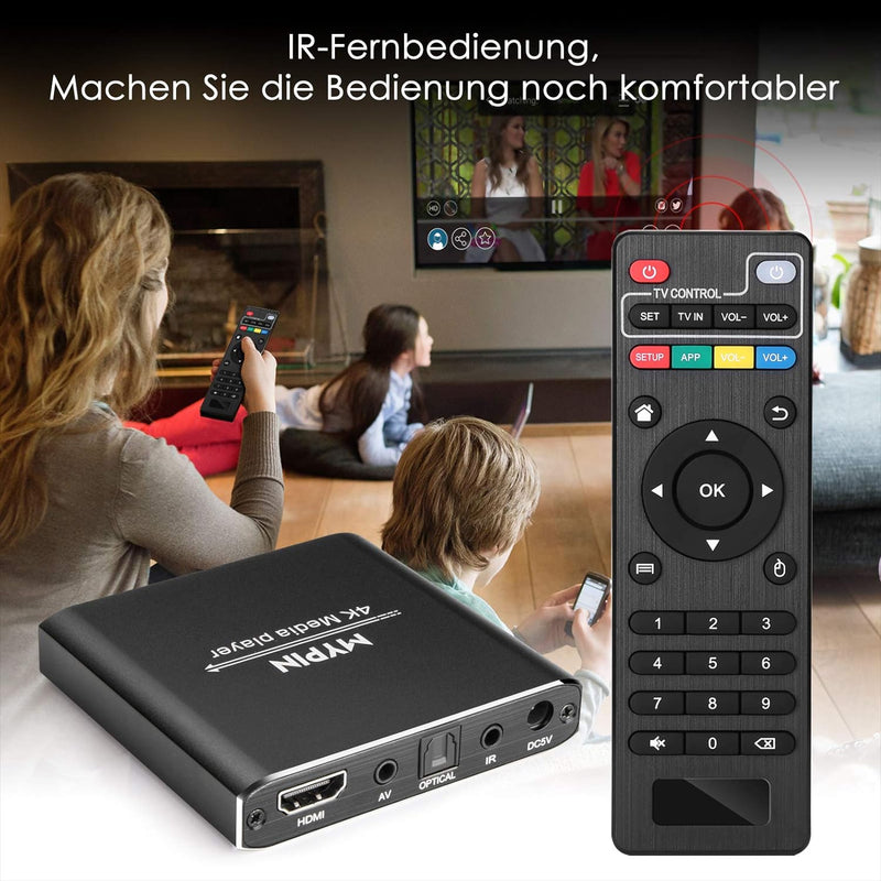 MYPIN HDMI Multimedia Player, 4K@30Hz Digital Media Player HDMI/AV-Ausgang PPT MKV AVI RMVB RM für H