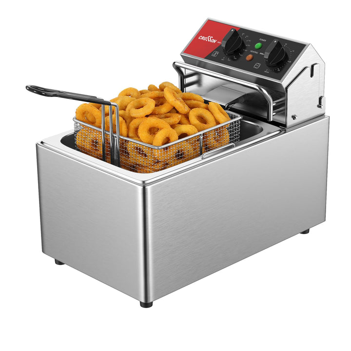 CROSSON 8L elektrische Fritteuse mit EGO-Thermostat, 30-Minuten-Timer, abnehmbarer Ölbehälter, massi