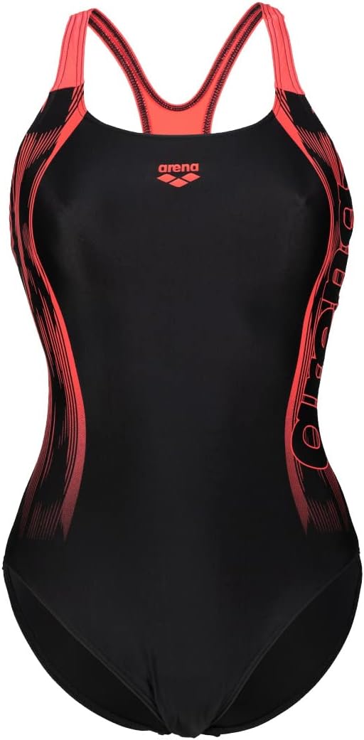 ARENA Damen Women's Swim Pro Back Graphic One Piece Swimsuit (1er Pack), Black-fluo Red
