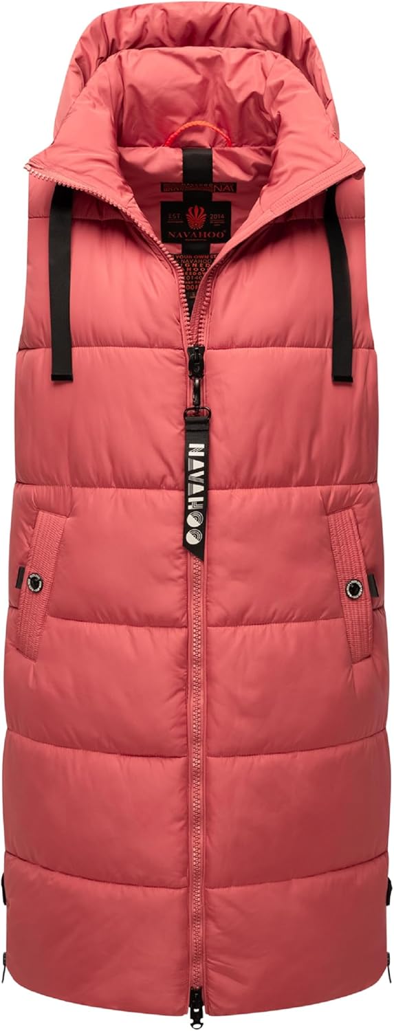 Navahoo Damen ärmellose Lange Outdoorweste warme Winterjacke Schnuffelchen XS-3XL, XS Rouge