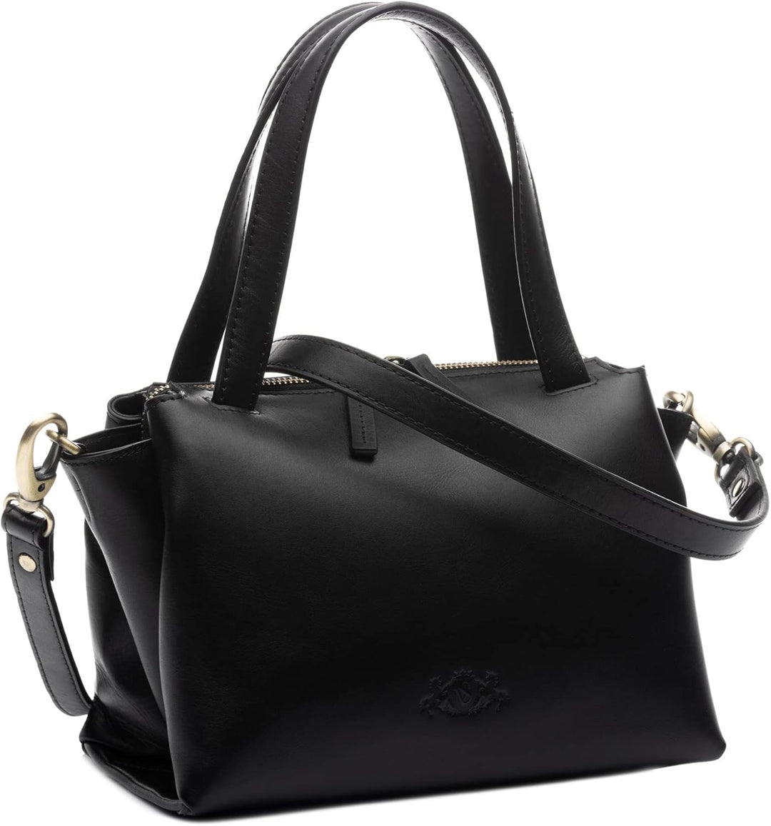 SID & VAIN Handtasche mit Schultergurt ATLANTA aus Premium Leder I Henkeltasche klein für Damen I Um