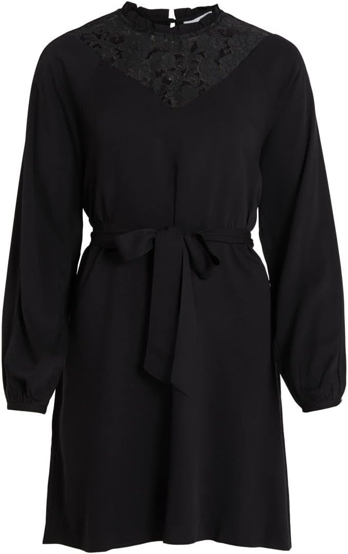 Vila Damen Visuvita L/S Lace Dress/Su-Noos Kleid 40 Schwarz, 40 Schwarz