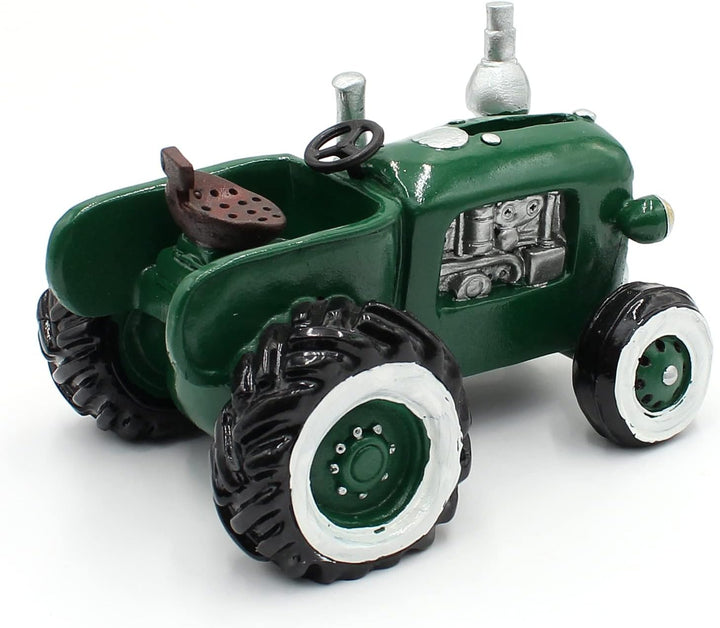 Dekohelden24 Spardose als Traktor aus Poly - Sparauto - Sparbüchse in grün mit Gummiverschluss, Grös