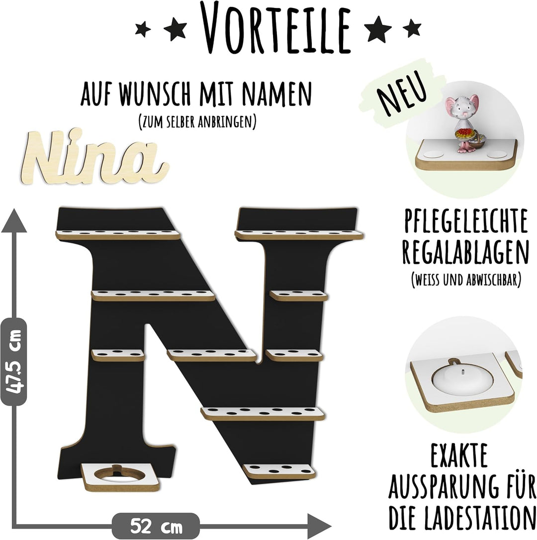 Regal Buchstabe für Toniebox, Wandregal für Tonie Figuren, personalisiert mit Name, Aufbewahrung für