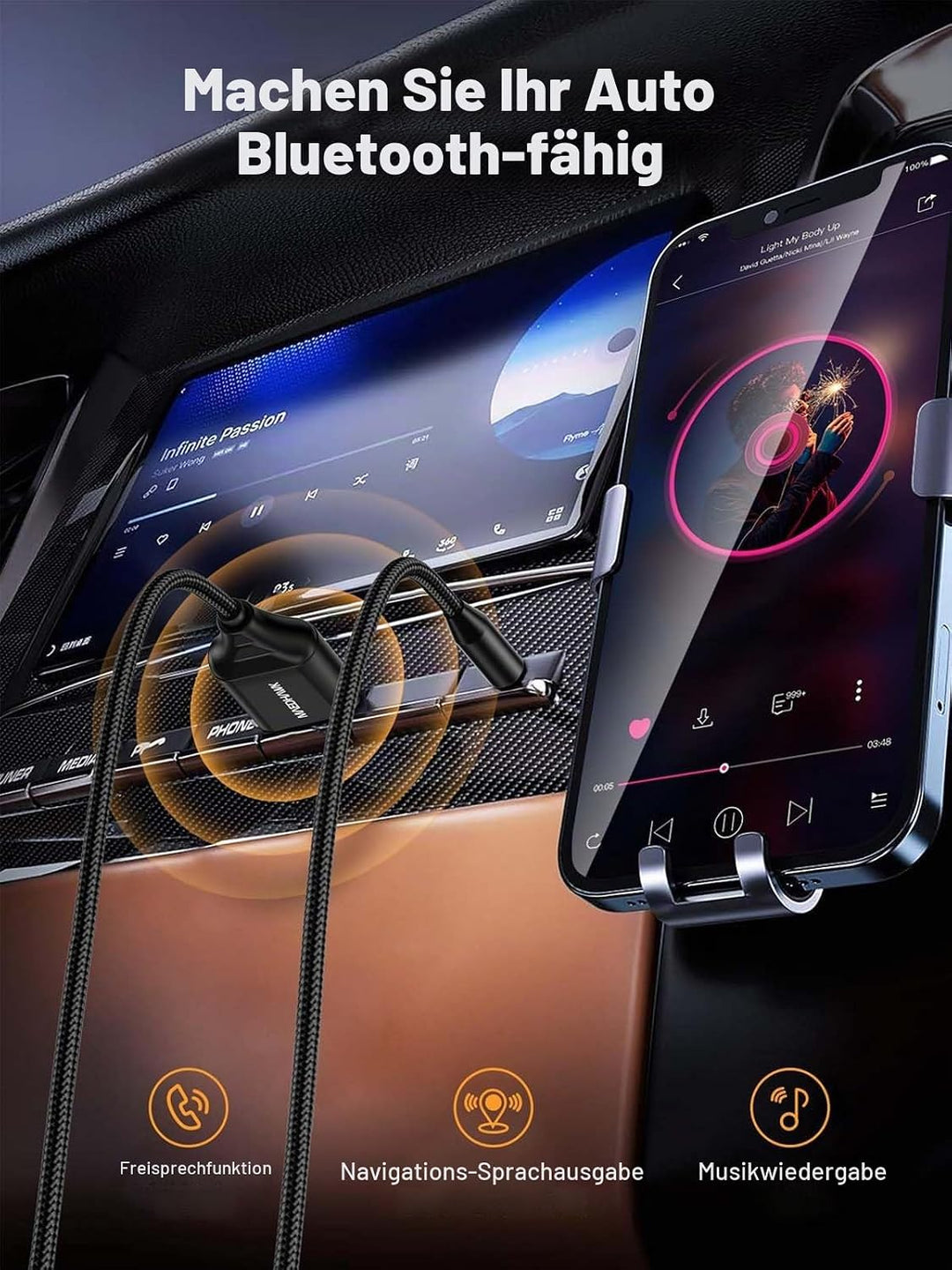 MaedHawk Bluetooth 5.3 Empfänger Auto mit Mikrofon USB Drahtloser Bluetooth Aux Adapter BT Audio Car