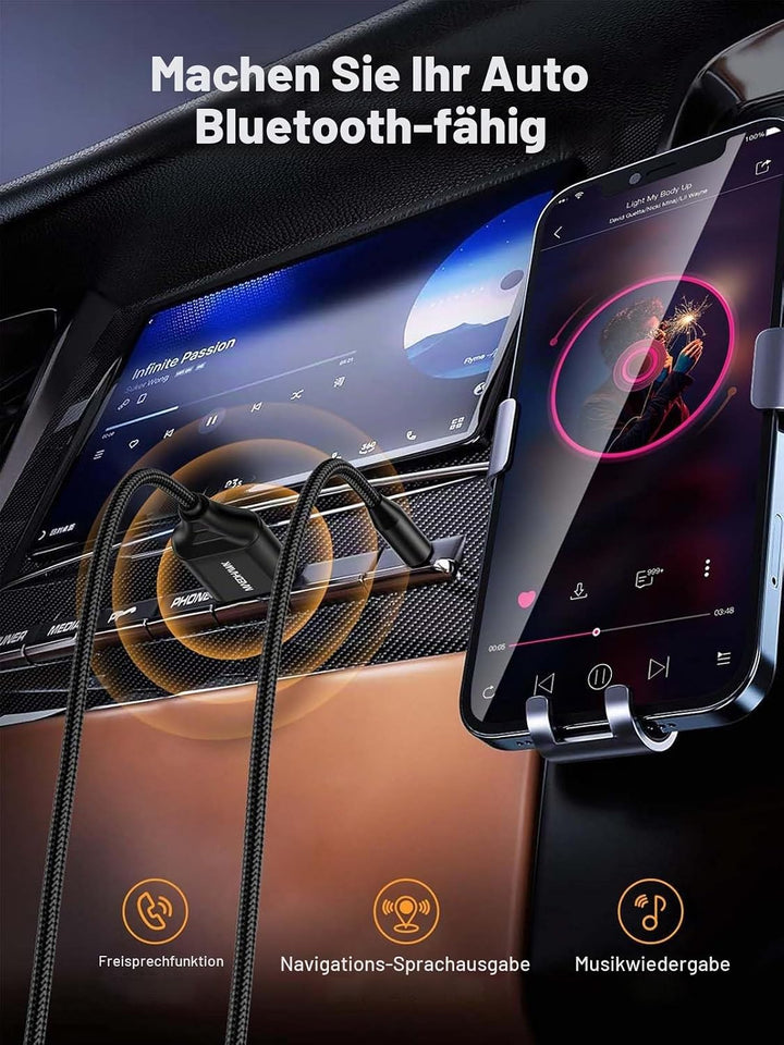 MaedHawk Bluetooth 5.3 Empfänger Auto mit Mikrofon USB Drahtloser Bluetooth Aux Adapter BT Audio Car