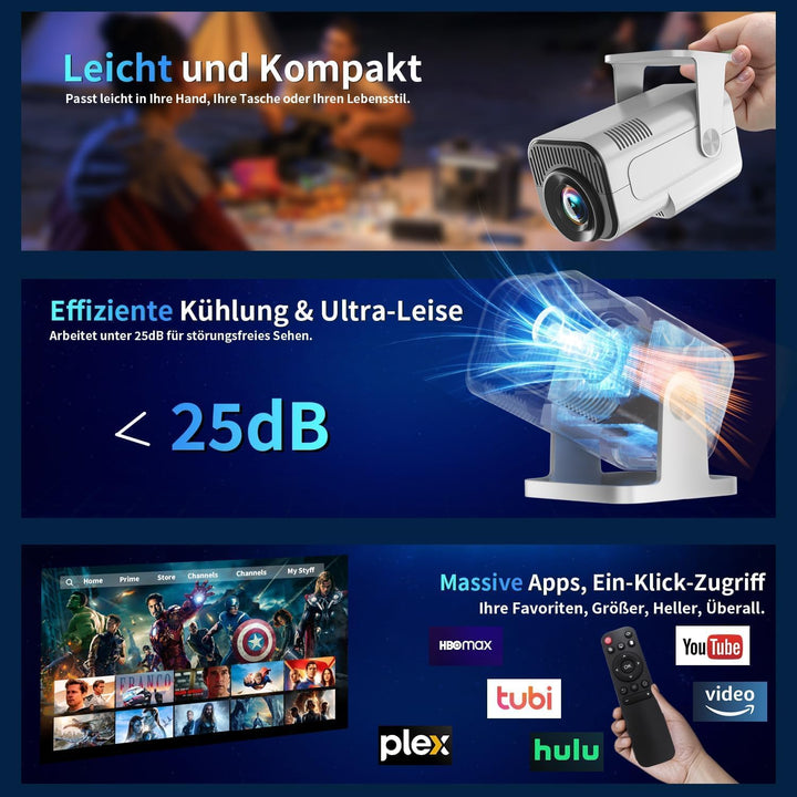 Beamer Unterstützt 4K 1080P, Projektor Tragbarer mit WiFi 6 und Bluetooth 5.2, Beamer Klein Projekto