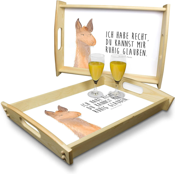 Mr. & Mrs. Panda Serviertablett Lamakopf genervt - Geschenk, Küchentablett, Recht haben, Lamas, Deko