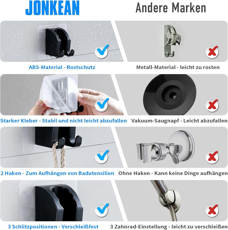 JONKEAN Duschbrause Halterung, Verstellbarer Handbrause Halterung Ohne Bohren, Stark Haftender Dusch