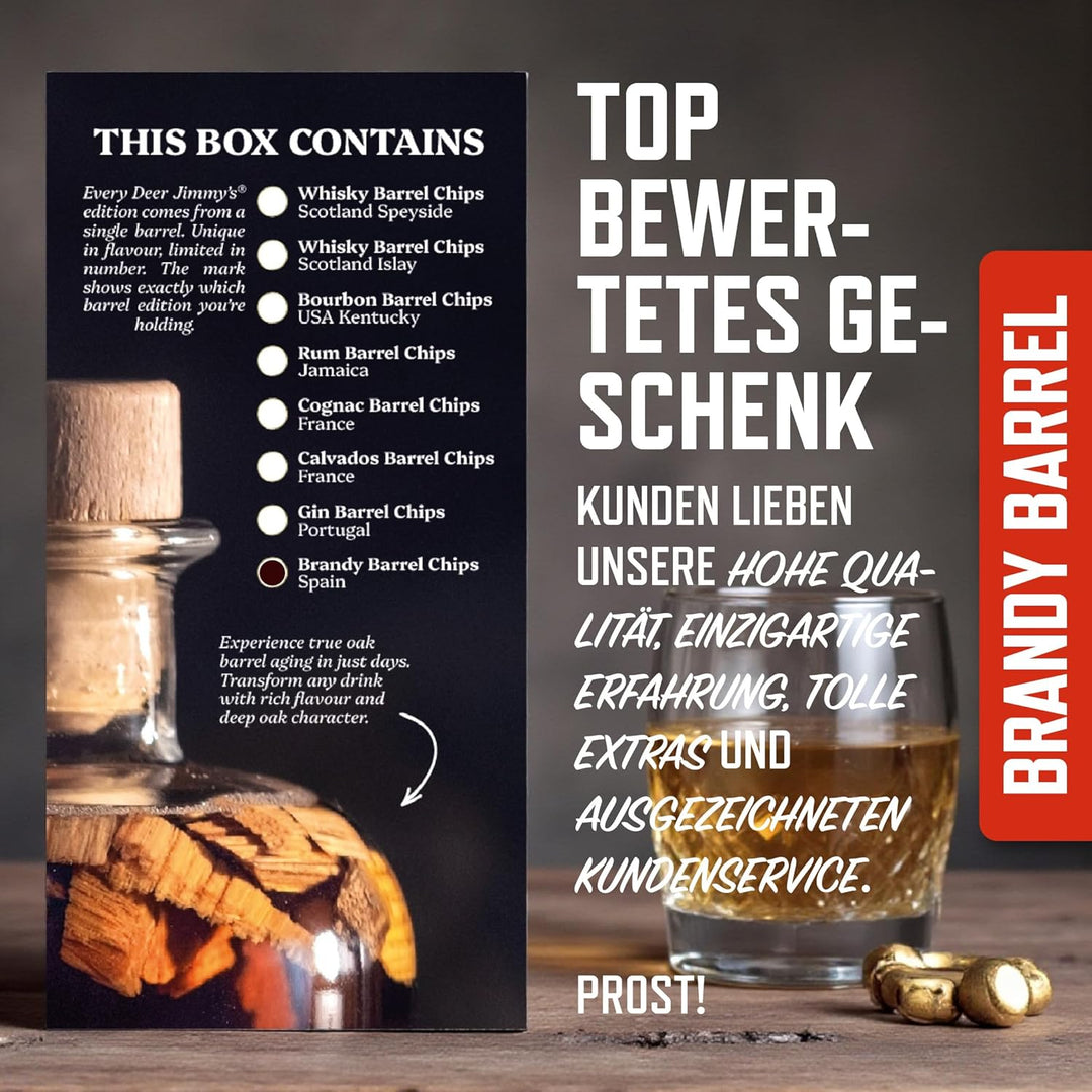 Deer Jimmy's® DIY Brandy Geschenkset – Brandy selbst Machen mit französischem Premium-Eichenholz aus