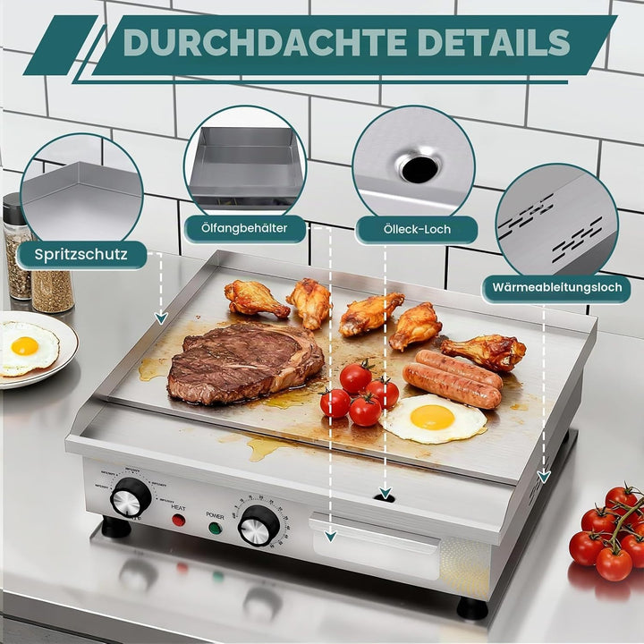 Elektrische Grillplatte, Profi Gastro Elektrogrill Elektrische Grillplatte mit 45 cm Grillfläche, Gr