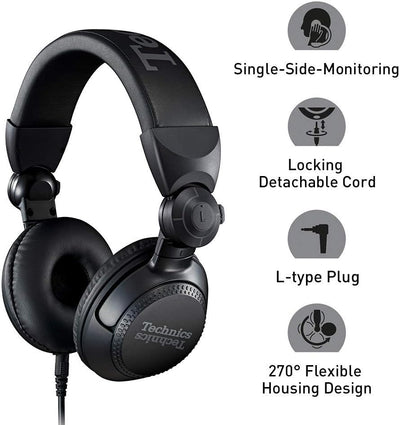 Technics EAH-DJ1200 DJ Kopfhörer, On-Ear, Schwenkarm, abnehmbares Spiralkabel, High-End Stereoklang,