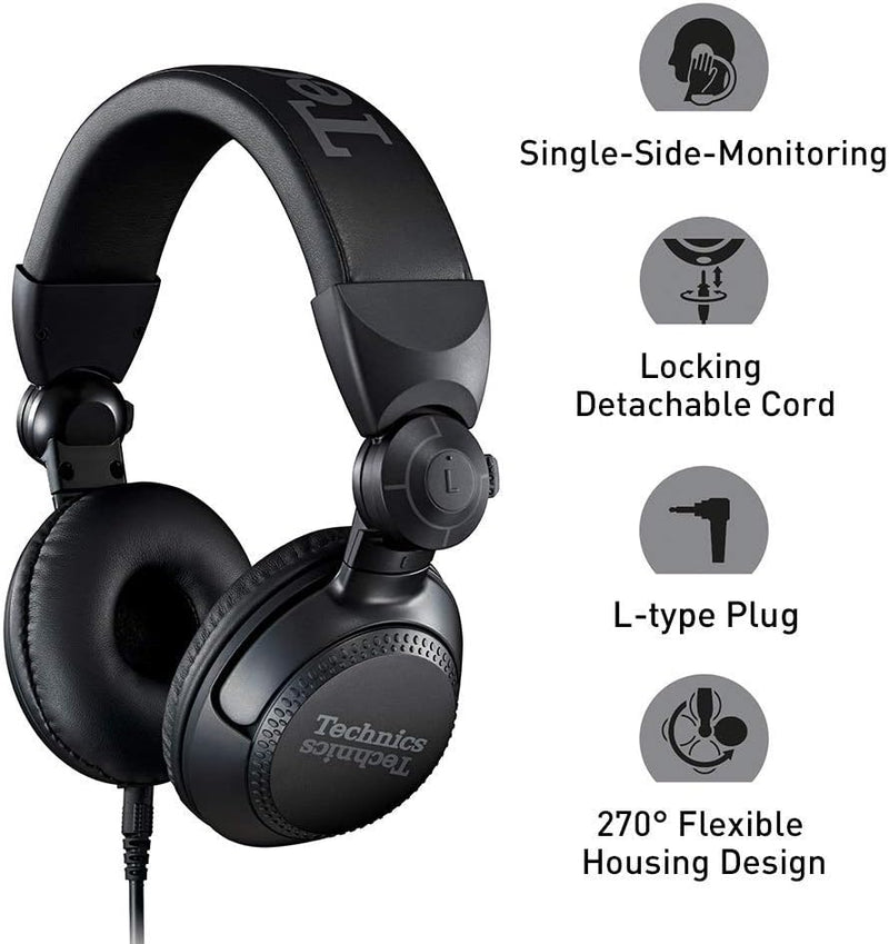 Technics EAH-DJ1200 DJ Kopfhörer, On-Ear, Schwenkarm, abnehmbares Spiralkabel, High-End Stereoklang,