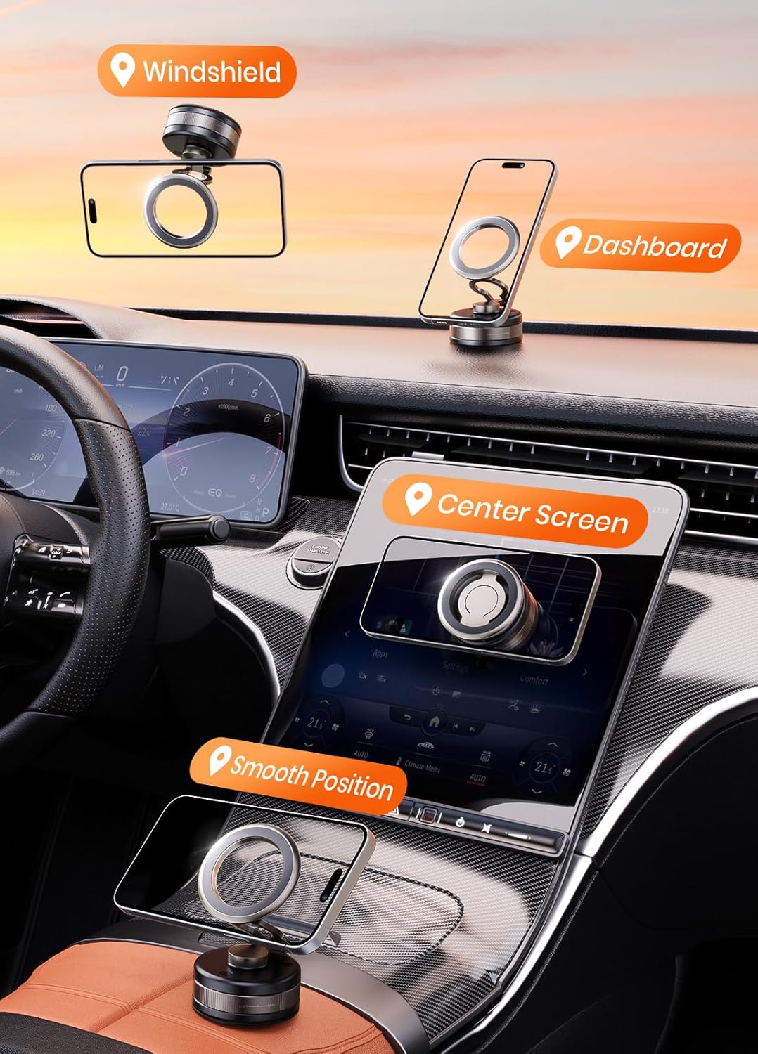 Vakuum Magnetische Handyhalterung Auto,360°Drehbare Magsafe Autohalterung,Vakuum Handyhalterung Auto