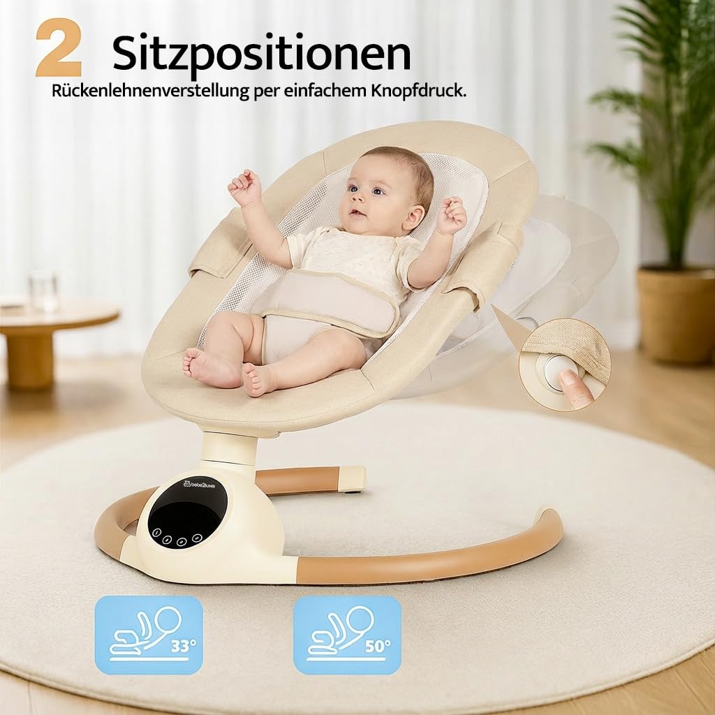 BEBE2LUXE Alpha Babywippe, Elektrische Babyschaukel mit Musik, Nutzbar ab der Geburt bis ca. 6 Monat