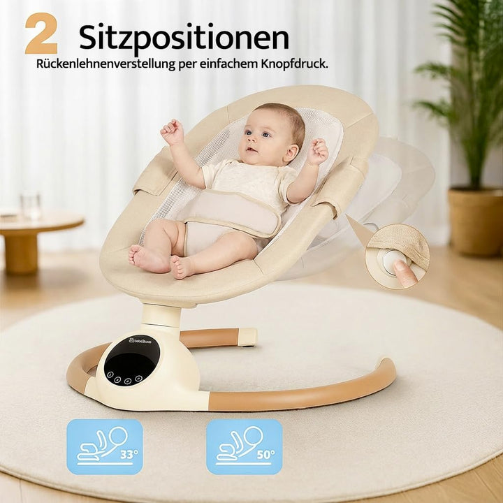 BEBE2LUXE Alpha Babywippe, Elektrische Babyschaukel mit Musik, Nutzbar ab der Geburt bis ca. 6 Monat
