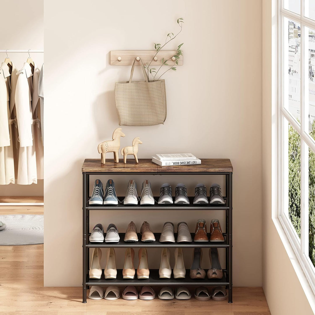 Schuhregal, 4-stöckiges Schuhablage mit oberem MDF-Paneel und Regal Vliesstoff für Eingangsbereich,