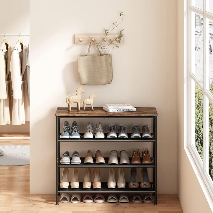 Schuhregal, 4-stöckiges Schuhablage mit oberem MDF-Paneel und Regal Vliesstoff für Eingangsbereich,
