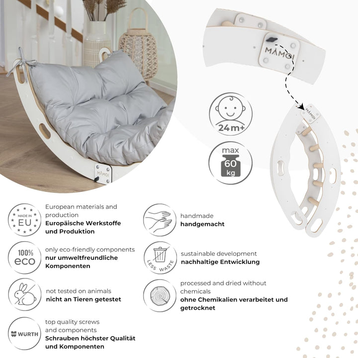 MAMOI® Kletterbogen mit Kissen, Kissen für Kinder, Klettergerüst aus Holz, Kletterdreieck, Baby Klet