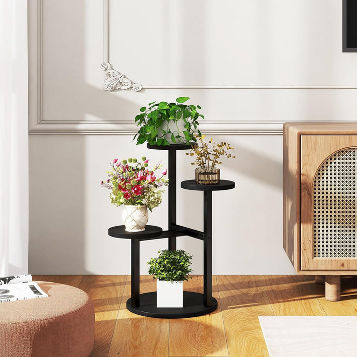 IBUYKE 4 Etagen Holz Pflanzenständer Blumenständer, 52.5cm Hoch Blumenregal Pflanzenregal für Mehrer